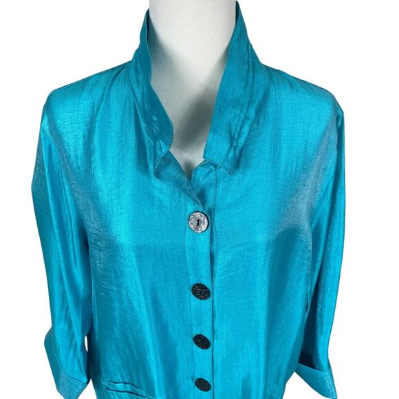 Ali Miles Woven Shimmer Stand Collar Button Front Tunic Top Size XL Artsy NEW - Picture 2 of 11